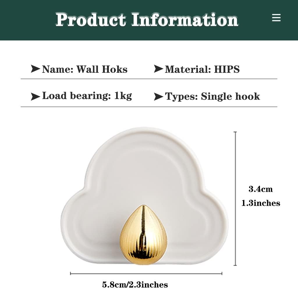 Wall Hook，Door Hook, Wall Hooks Wall Hooks Decorative Cloud Shaped Clothes Hooks, No Trace Wall Hanging Hook, Multifunctional Storage Hangers, Load Bearing 1kg(White)