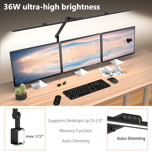 3000 Lumen Ultra Bright LED Desk Lamp with Clamp - 36W Dimmable Light Bar for Home Office and Drafting