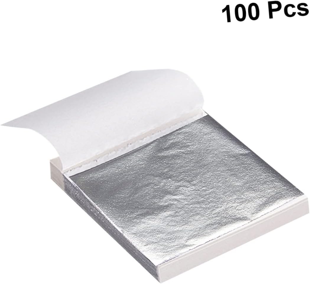 Anneome 100sheets Silver Foil Imitation Leaf Paper for Manicure Craft Gilding Art Decoration