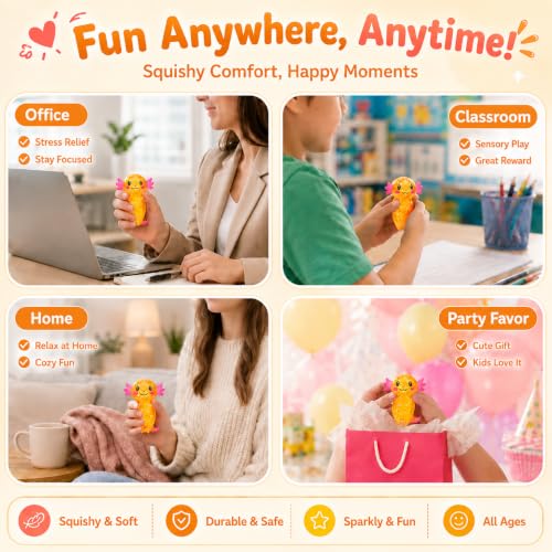 Axolotl Squishy Stress Ball, Soft TPR Squeeze Toy, Cute Axolotl Fidget Toy for Stress Relief, Anxiety Calming Sensory Toy for Kids Adults(Orange Long Tail Axolotl) - image 3