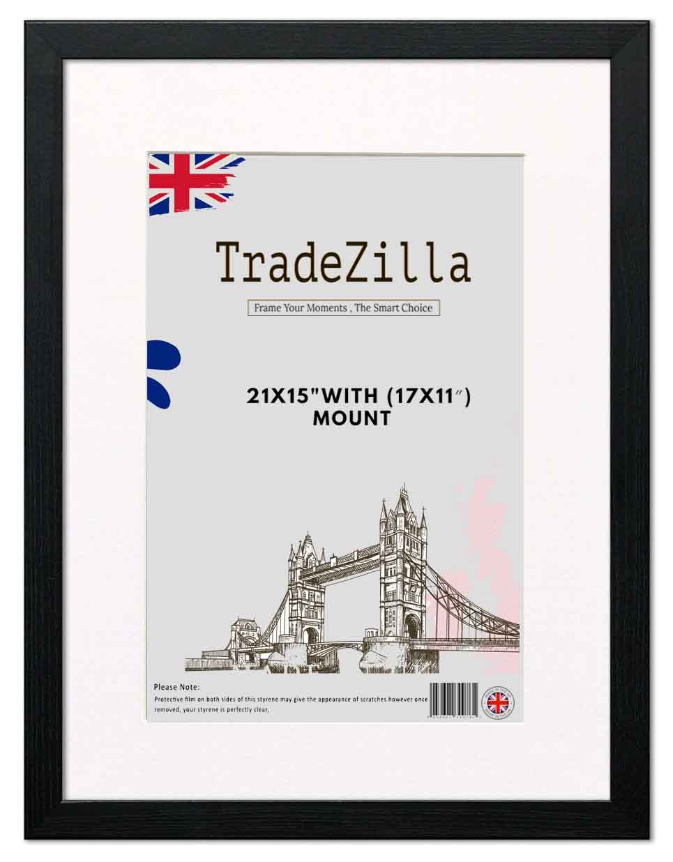 TradeZilla Black 21x15″ Single Picture Frames | Displays (17x11″) with White Mount or 21x15 without Mat |Solid MDF Wood Wall Hanging Type |Handmade For Home Office Interior Décor (Black)