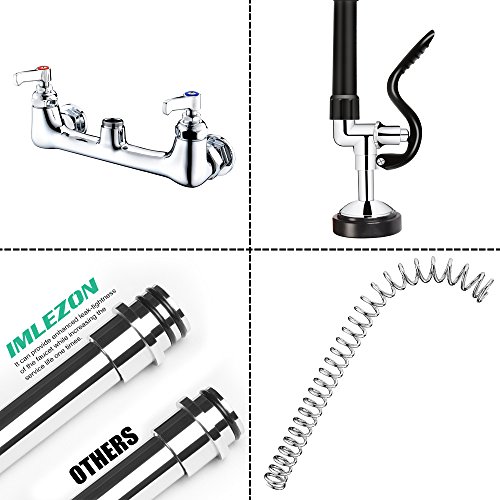 IMLEZON Commercial Sink Faucet Wall Mount Pre Rinse Faucet 8 Inches Center 43 Inches Height with 12 Inches Add on Spout