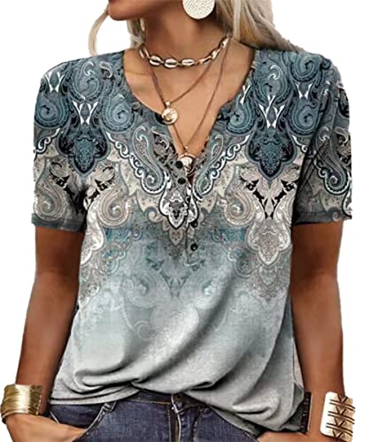 GRMLRPT Blusa para Mujer Manga Corta Camisa Cuello Redondo Botone...