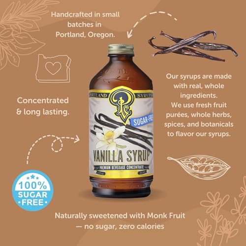 Image of Portland Syrups Sugar-Free Vanilla Syrup for Drinks 12 oz, 24 Servings | Classic Vanilla Essence, Enhance Lattes, Cold Brew, Iced Tea, Smoothies & Desserts, No Artificial Aftertaste