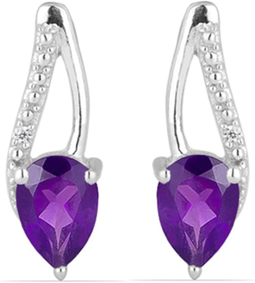 JewelPin Natural Gemstone Sterling Silver Classic Pear Earrings for Women