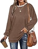 Tunic Sweatshirts for Women Loose Fit Lightweight Sweaters Brown XL