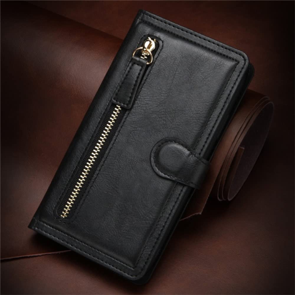Étui portefeuille en cuir pour iPhone 6s Plus avec fermeture éclair noir - 7