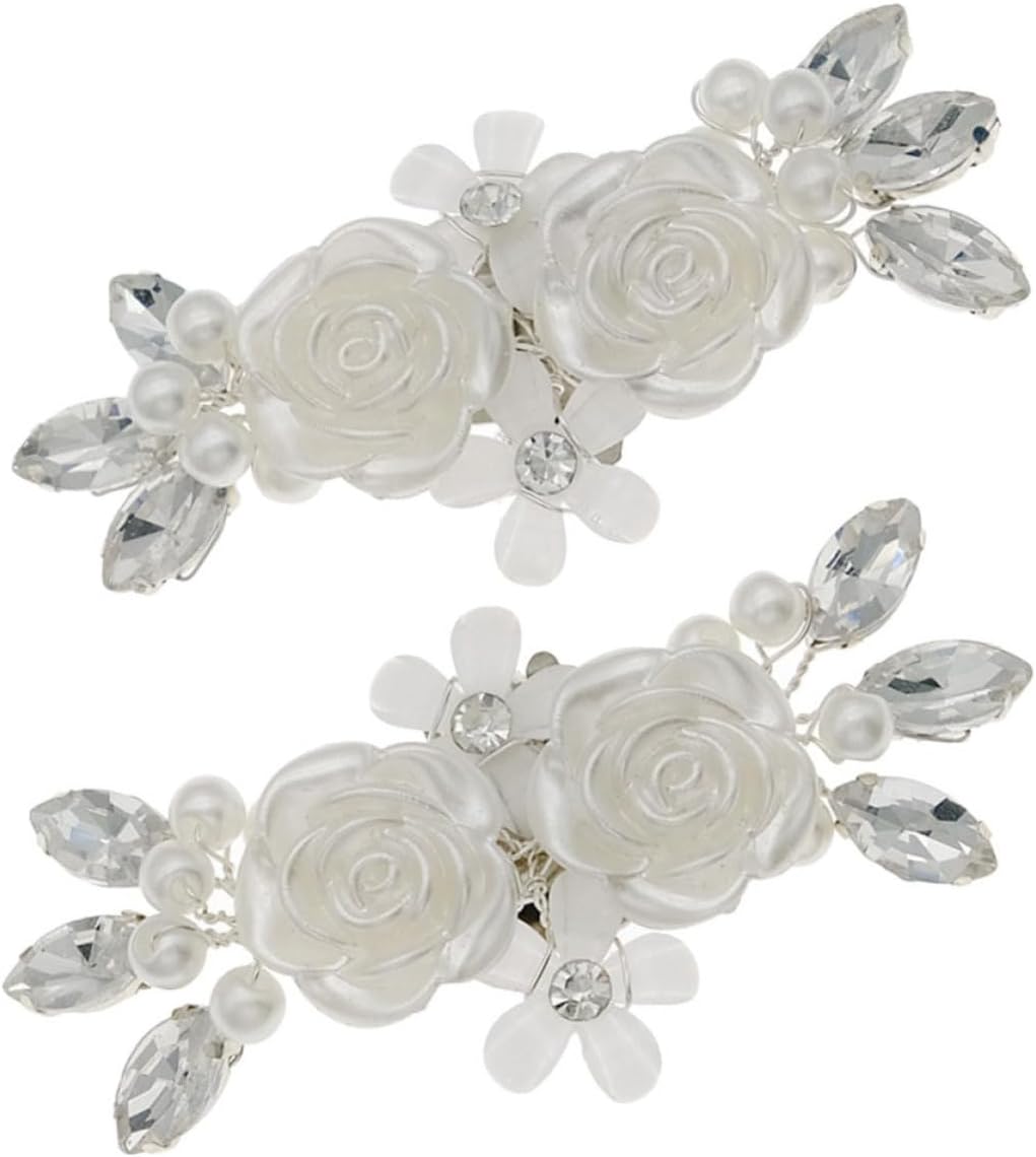 White Pearl Flower Shoe Clips for Wedding Heels, 1 Pair
