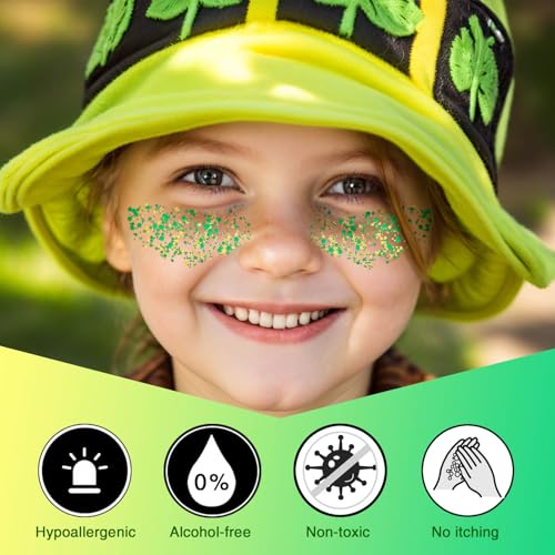 St Patricks Day Accessories Green Face Glitter Gel,Mardi Gras Gold Hair Glitter Green Face Paint St Patrick's Day Outfit for Women,Carnival Body Glitter Sparkling Festival Face Glitter Makeup - Image 4