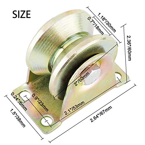 2 Pack 2" 45# Steel V-Groove Wheel Heavy Duty Rigid Caster Max Loading Capacity 660 Lbs For Inverted Track, Rolling Gate, Sliding Gate, Industrial Machines, Wire Rope Rail #TOP1