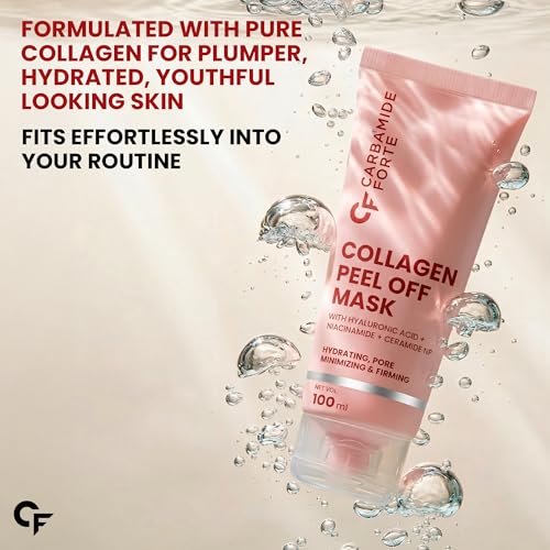 Image of Carbamide Forte Collagen Peel Off Mask for Korean Glass Skin | Collagen mask overnight with Hyaluronic Acid, Niacinamide & Ceramide NP | Pore Minimizing, Firming & Skin Brightening Mask | For All Skin Types | 100 ml