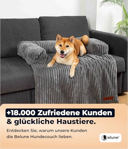 Belune Hundecouch Deluxe - waschbar [Dunkelgrau, L - 120cm x 95cm] Hundebett Plüsch, Hundecouch, Sofaschutz kleine & Mittelgroße Hunde