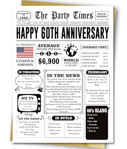 Missonemi Jumbo 60th Anniversary Card for Women Men, Retro 60th Wedding Anniversary Cards Gift for Husband Wife, Great 60 Year Old Anniversary Decoration for Couple