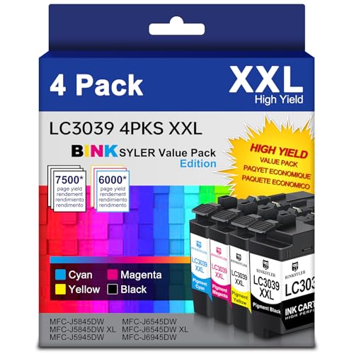 LC3039 BK/C/M/Y XXL Ink Cartridges, Extra High Yield Compatible for Brother LC3037 LC3039XXL Work for MFC-J5945DW MFC-J5845DW MFC-J6545DW MFC-J6945DW Printer 4-Pack