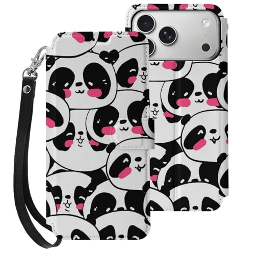 ケース 向けの iPhone 17 スマホケース かわいい パンダ ぱんだ 手帳型 PUレザー 360°全面保護 保護ケース 軽量 薄型 スマートフォン カード収納 スタンド機能 ストラップ付き 耐衝撃 おしゃれ iPhone 17 Pro Max用の携帯