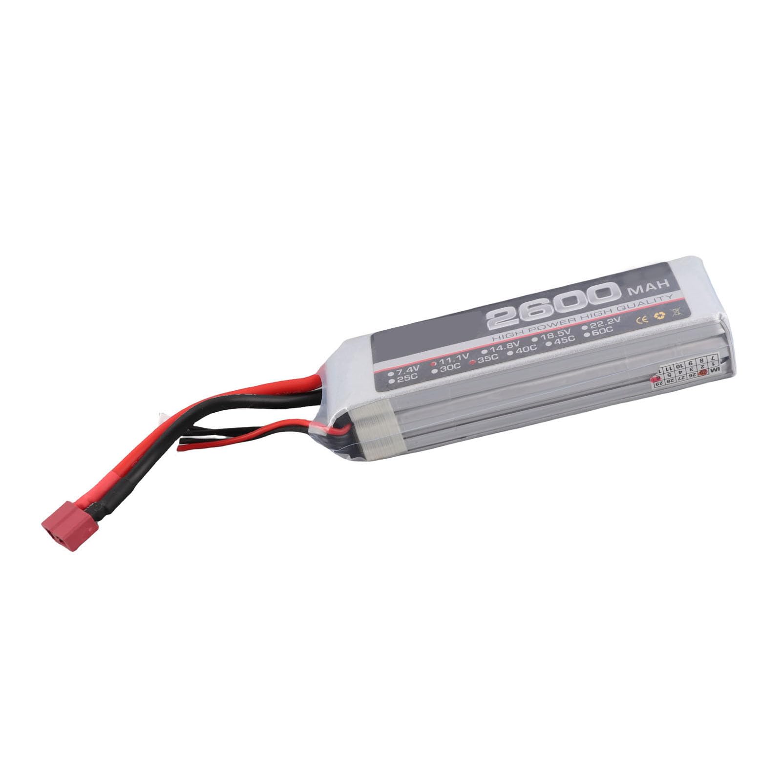 HEEPDD Batteria LiPo da 2600 MAh 11,1 V, capacità Elevata, Ideale per gli Appassionati di Aerei e Droni RC Batteria LiPo da 2600 MAh 11,1 V, Polimeri di Litio, Giocattolo Modello Nan (Spina a T)