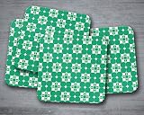  Posavasos de diseño de azulejos victorianos geométricos verdes y blancos, posavasos individuales o juego de 4