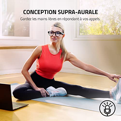 Razer Anzu - Lunettes à filtre anti-lumière bleue ou lunettes de soleil audio (Rectangle, Large) (Son à faible latence, Conception IPX4 résistante à l’eau, Micro intégré et haut-parleurs) Noir