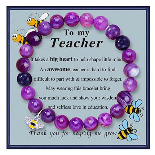 VICKHU Regalos de agradecimiento para profesores, pulsera de piedra natural para mujeres, regalos de agradecimiento para profesores, regalos significativos para mujeres con tarjeta de mensaje de