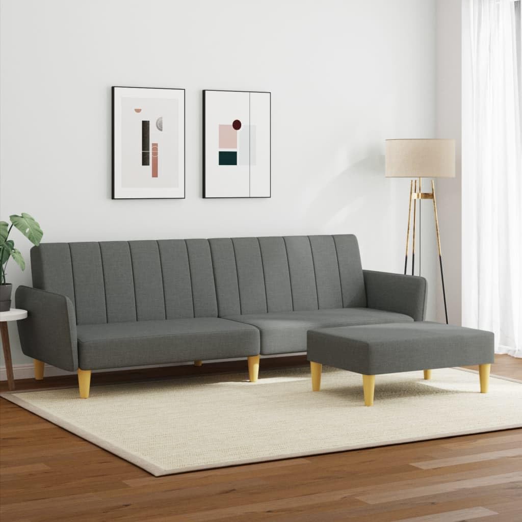 Divano Letto 2 Posti con Poggiapiedi Grigio Scuro in Tessuto,Divano da Soggiorno,Divano di Design Moderno,Divano Letto 2 Posti Economico -3216247