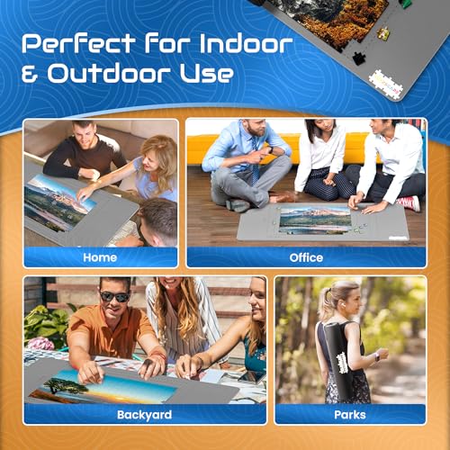 Jigsaw Puzzle Mat Roll Up – 47" x 26" | 3 Sorting Trays, 3 Fastening Straps, Foam Tube, & Travel Friendly Storage Bag | Non-Slip Rubber Puzzle Matt Rollup - Up to 1500 Pieces