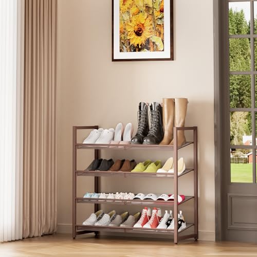 Image of Metal Shoe Rack for Closet,entryway, 4-Tier Shoe Organizer, Adjustable Flat or Angled Shelves, Holds up to 20 Pairs Shoes