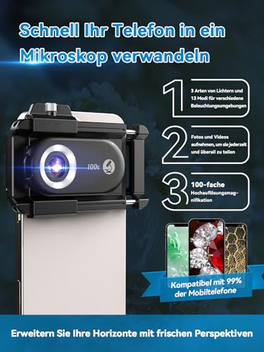 APEXEL 100X Mini-mikroskop für Smartphone-Kamera,Handy mikroskop für Smartphone,Explore Micworld with Smartphone Microscope