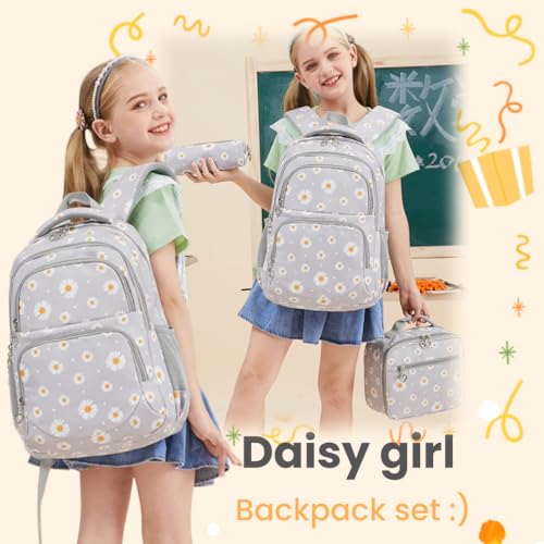 3Pcs Daisy Prints Backpack Set