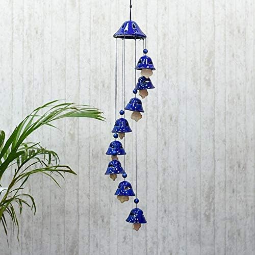 SHRIYAM Craft Ceramic Decorative Hanging Cum Home Melodious Sound Windchime with 8 Bells (Blue Color Wind Chime)-image-4