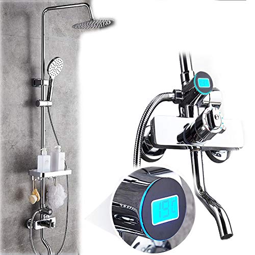 Preisvergleich Produktbild BTSSA Duschsystem mit Thermostat Duscharmatur Intelligent Temperaturkontrollanzeige Wasserkrafterzeugung Hoher Druck System Mit Aufbewahrungsbox