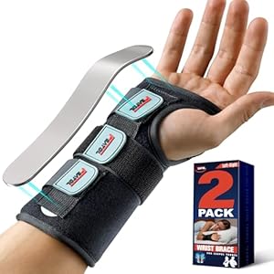 FEATOL Carpal Tunnel Wrist Brace Night Support 2 Pack – Pain Relief Tendonitis, Sprained，Arthritis, Carpal Tunnel Syndrome -Metal Splint Stabilizer With Hand Brace -FOR Sleeping Women Men -Right&Left (M/L)