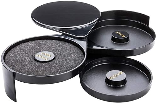 Restaurantware Bar Lux 7.8 x 6.3 x 2.8 Inch Bar Glass Rimmer 1 With 3 Swing Out Compartments Cocktail Glass Rimmer - With Sponge For Cocktails Black