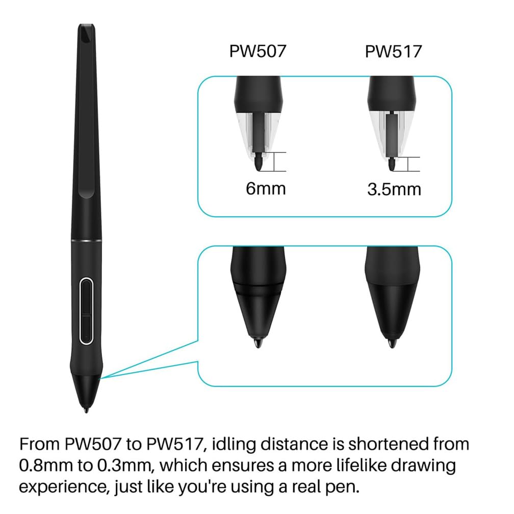 Stylo plume PW517 avec 10 stylets compatible pour dessin Huion pour Kamvas 13 Kamvas Pro 24 Kamvas 22 Kamvas 22 Plus Pen sans batterie 8192 stylo à pression PW517