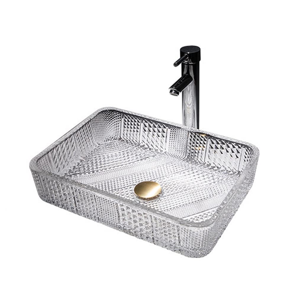 Teesong Sink Set Bathroom Sink Countertop Bathroom Vessel Sink Glass Art Basin Hotel Washbasin Square Transparent Vanity Counter Basin