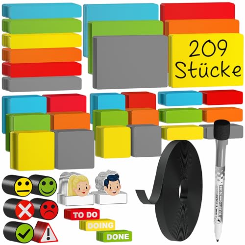 ATWAM 209 Magnetstreifen Beschreibbar Mega Set - Verschiedene Größen - 6 Farben - Scrum & Kanban - Beschreibbare Magnete - Für Whiteboard Magnettafel Magnetwand & Kühlschrank