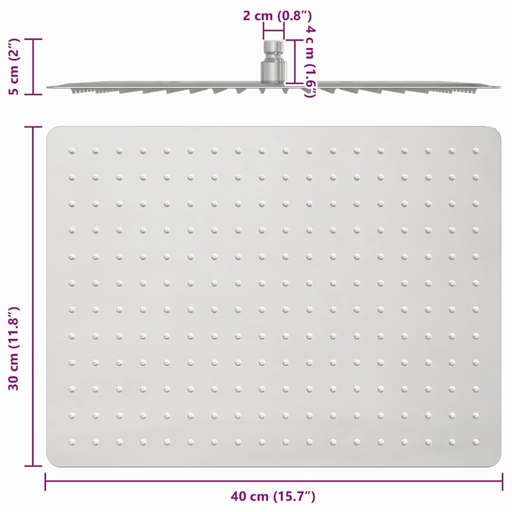 vidaXL Testa Doccia a Pioggia Acciaio Inox 304 40x30 cm Rettangolare, soffione Doccia a Pioggia, soffione Bagno, Parte Doccia
