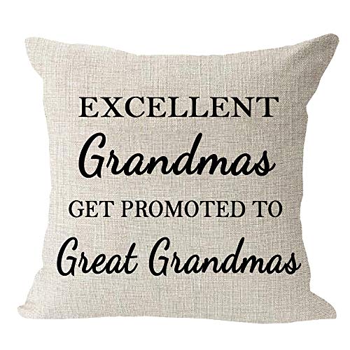 Andreannie Mother's Day Best Grandma Gifts Excellent Grandmas Get Promoted to Great Grandmas Cotton Linen Throw Pillow Case Cushion Cover Home Office Decorative Square 18 X 18 Inches