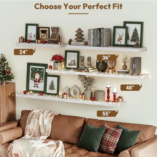 Image of Vivelove Elm Wood Floating Shelf 48x8 inch Set of 1, Weathered White