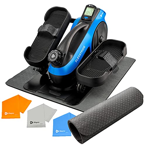 LifePro Under Desk Elliptical Machine - Seated Under Desk Elliptical - 16 Levels Resistance Mini Elliptical Low Impact Under Desk Exercise Equipment w/Yoga Resistance Bands (Flexstride Pro Blue)