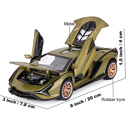 Image of DARVICE 1:24 Diecast Metal Car Model Sian Toy Cars for Kids Pull Back Openable Doors with Light Sound
