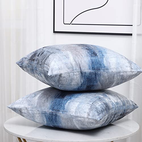 Blue and Grey Abstract Art Artwork Pillow Cover, Gallery Modern Decorative Throw Pillows Cushion Cover for Bedroom Sofa Living Room 18 x 18 Inch Set of 2 - Image 3