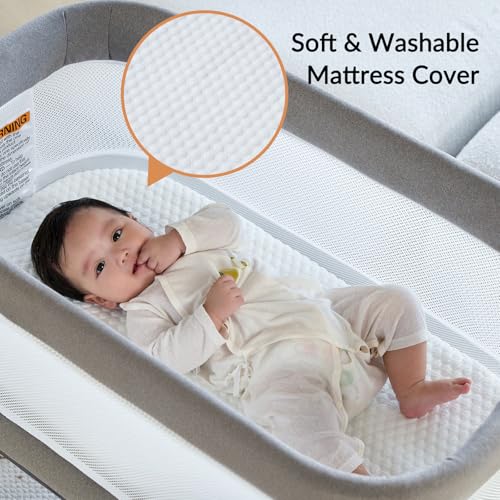 Image of VaVaSoo Automatic Rocking Bassinet, Electric Bassinet with 3 Speeds,Self-Rocking Sleeper Soothing White Noise, Electric Bedside Crib for Infants 0-6 Months, Solid Light Grey