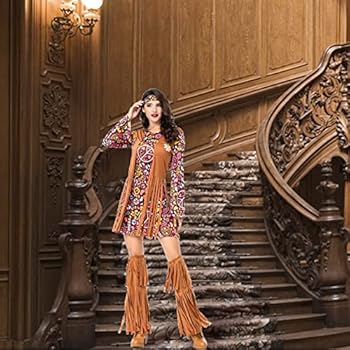 Gohytal Hippie costume for women, 70s dress, hippie costume with 