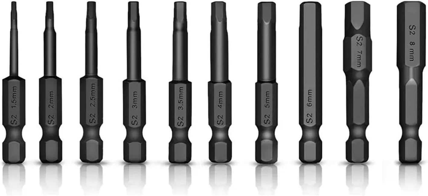 SAE/Metric Hex Head Allen Wrench Drill Bit Set 1/4 Inch Magnetic Screwdriver Bit Set 10Pcs(Metric)