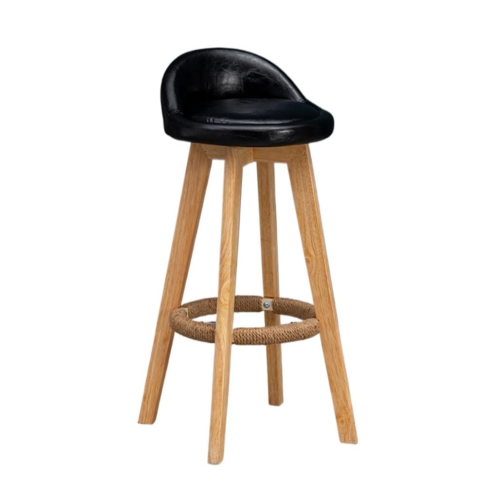 Eines Black Home Bar Furniture Leisure Bar Chair Household Solid Wood High Stool Modern Simple Bar Chair High Chair Can Be Swivel Bar Stools Counter Barstool(Black)