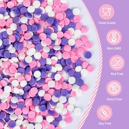 Image of Edible Round Confetti Sprinkles for Cake Decorating,Pink Purple White Round Confetti Sprinkle,Pastel Sugar Sprinkle Circular Candy for Cake Baking,Cupcake Cookie Donut Desserts Decorations,Gender Reveal Baby Shower Birthday Party Supplies | 130g,Cupcake Topper,Baking Decorations for Cookie,Donut,Gender Reveal,Baby Shower,Birthday,Anniversary,Wedding Party Supplies