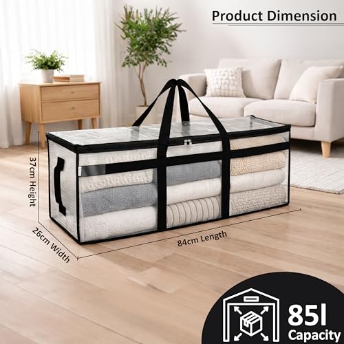 Image of Storite 2 Pack Premium Multi-Purpose Heavy Duty Moisture Proof 85 Litres Transparent Super-Size Jumbo Underbed Storage Bag /Toys /Blankets /Stationery Paper /Clothes Storage Bag (84x26x37 cm)