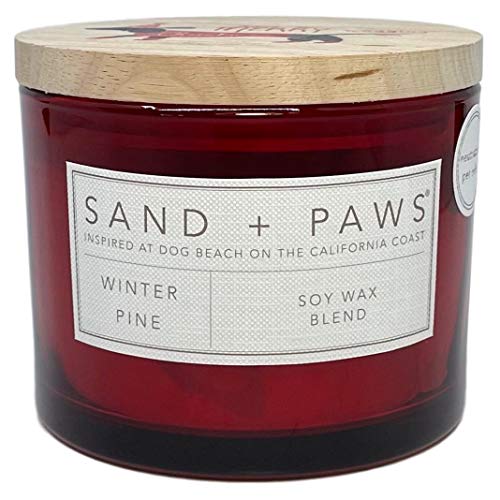 Sand and Paws Winter Pine Scented Candle Wagging Christmas Dog Lid Neutralizes Pet Odors