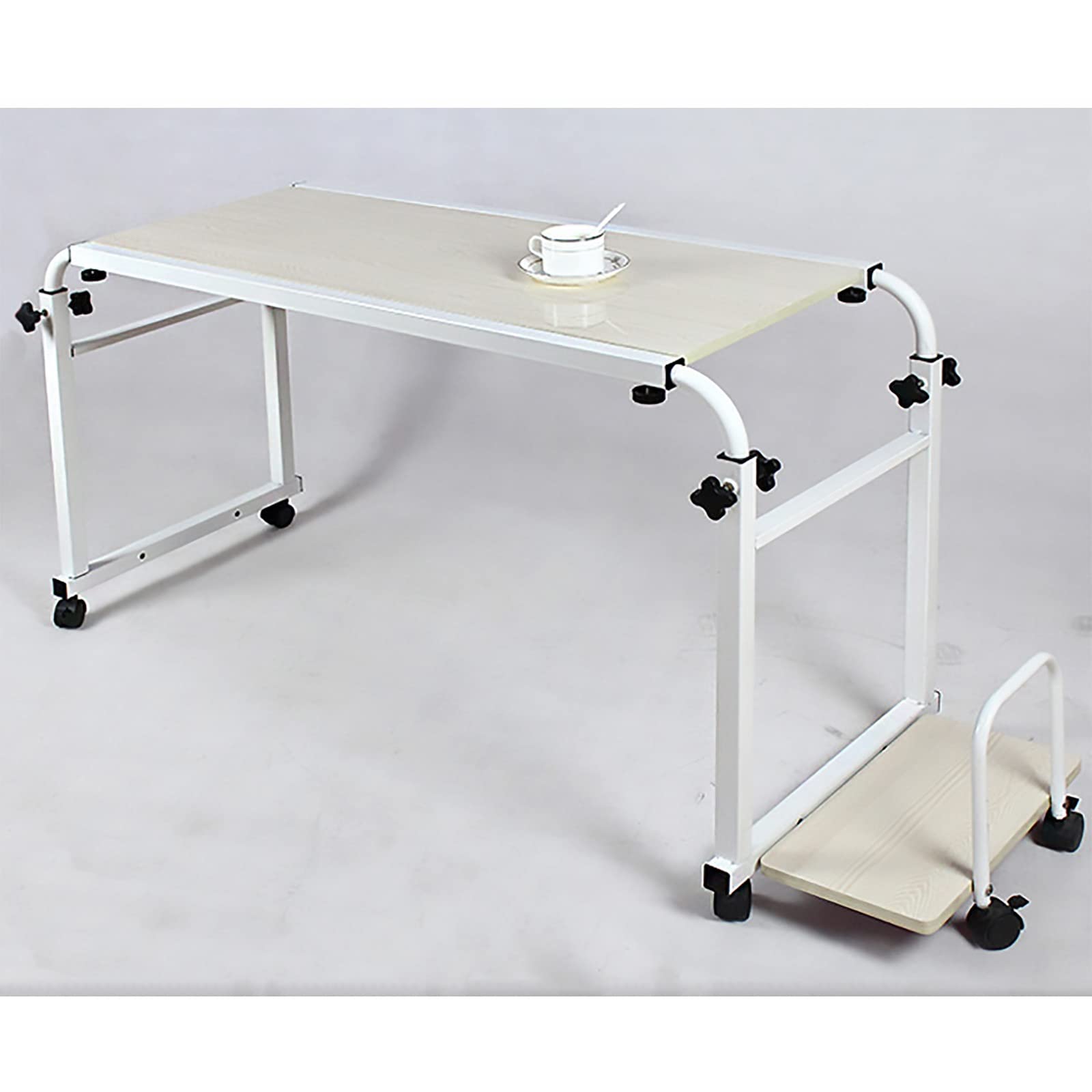 Tavolini da Letto, Tavolo per Laptop Regolabile in Altezza con Ruote e Vassoio per Laptop Rimovibile con Ripiani Host Supporto Rimovibile Staffa sollevabile scrivania in Materiale MDF