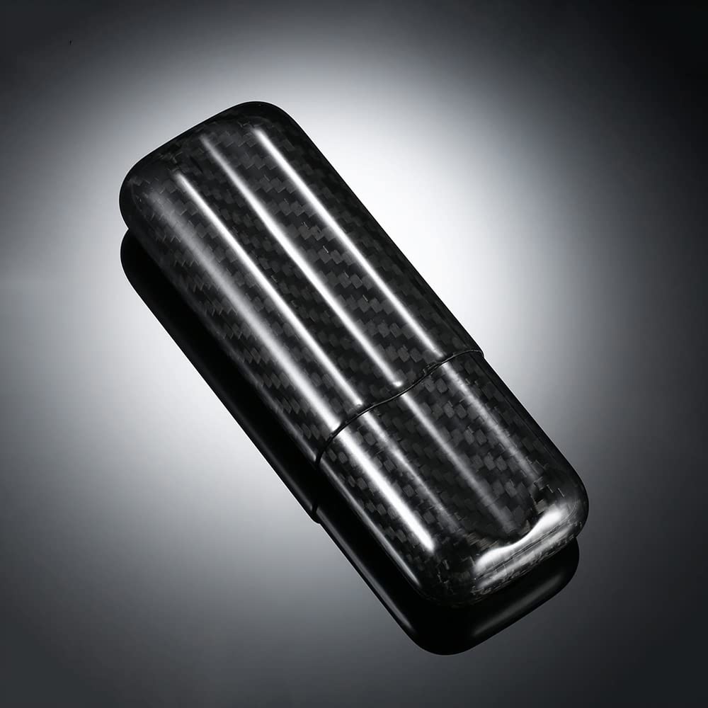 HUIOP Custodia per sigari in Fibra di Carbonio Nero, Supporto per tubo di immagazzinaggio per sigari leggero, umidificatore di sigari fino a 57 sigari calibro ad anello
